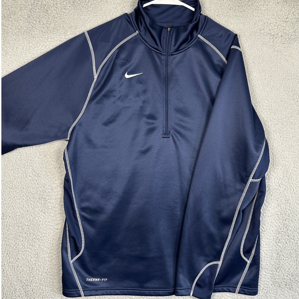 Nike Shirt Mens XL Navy Blue Therma-FIT Quarter Zip Pullover Fleece Long Sleeve